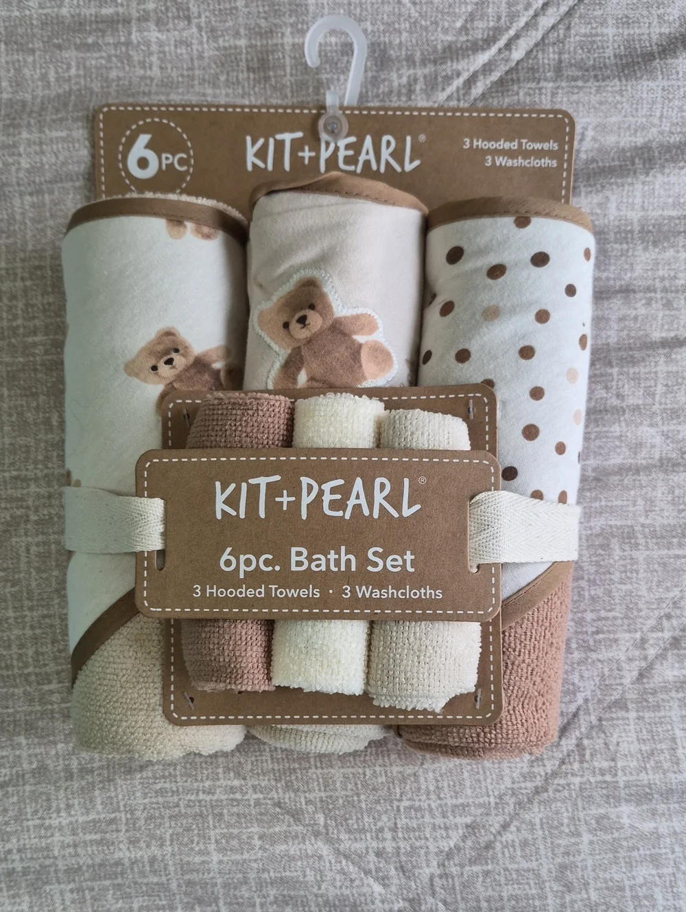 Target Kit+Pearl 6pc Kids Bath Set - Cream & Brown Hooded Towels with Bear Motif